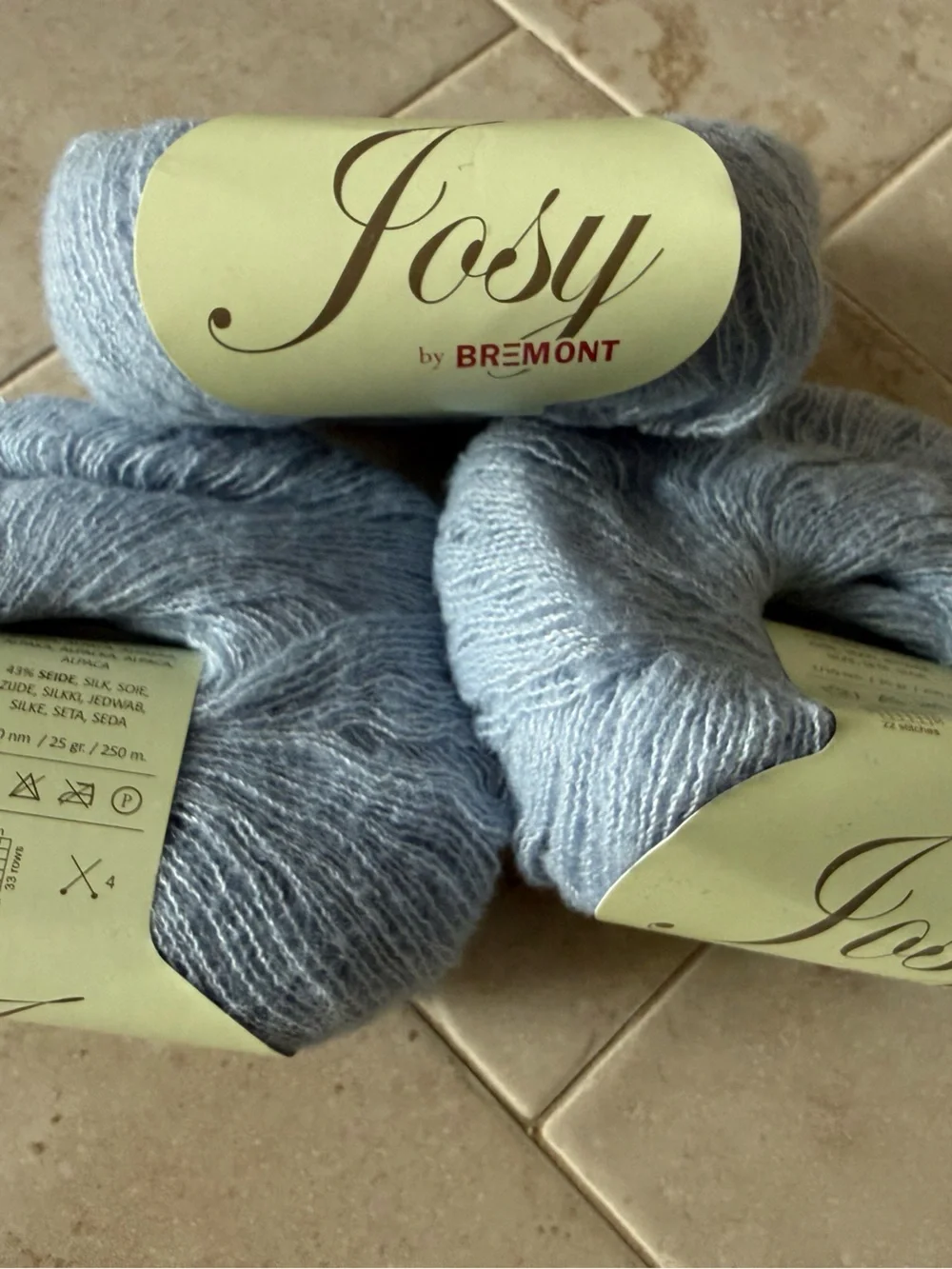 Josy by Bremont Light Blue Lace-Weight Alpaca/Silk Yarn- 3 skeins